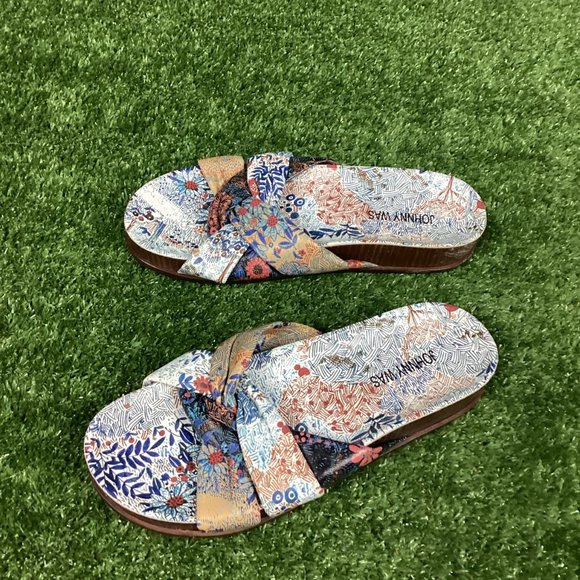 Johnny Was Sandals Leather Sunny Garden Twist Slip On Floral Blue - Picture 4 of 13
